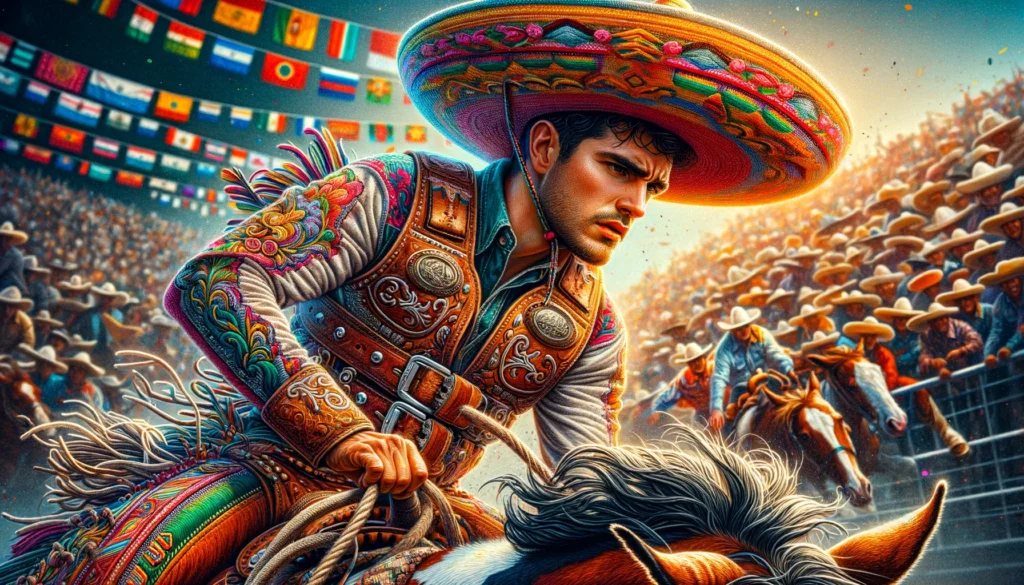 Here are the wide aspect closeup images of a cowboy at a Latin rodeo in South and Central America, emphasizing the excitement and vibrant atmosphere of the event.